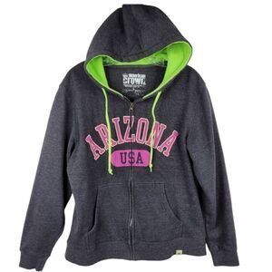 L ARIZONA gray purple green FULL ZIP HOODIE HOODED SWEATSHIRT w/ pockets LARGE